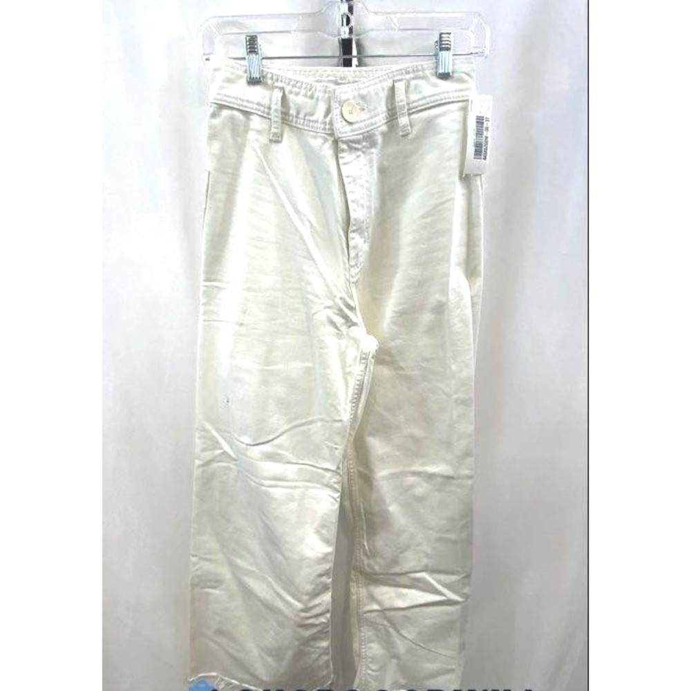 Zara Women's White Wide Leg High Rise Raw Hem Jeans SZ 4